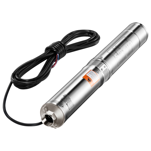 VEVOR 1 HP Deep Well Submersible Pump, Output Power, 115V, 31.7 GPM Flow 207 ft Head, with 32.81 ft Cord External Control Box, Stainless Steel Water