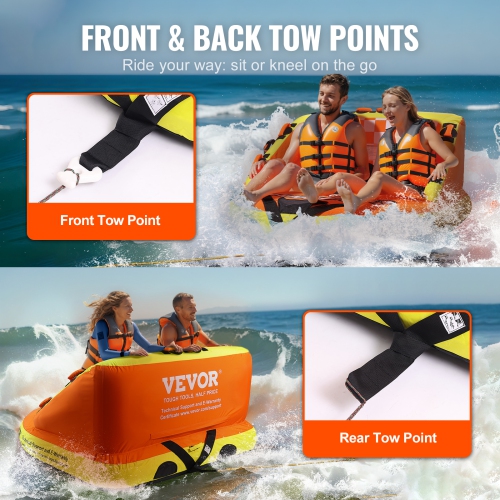 VEVOR 1-2 PersonTowable Tube for Boating, Riders Inflatable Towable Tubes with Deck Seats and Backrest, 340 lbs Water Sport Tube for Boat to Pull,