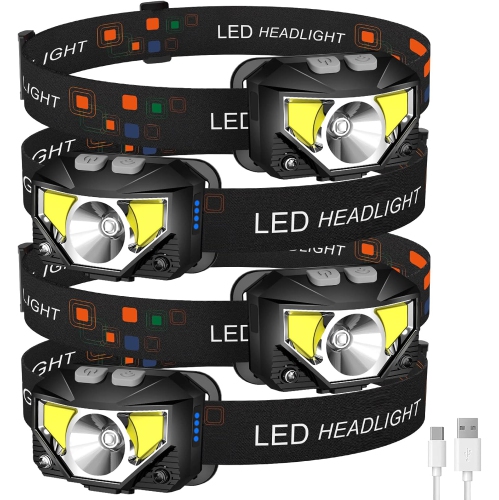 2-Pack Headlamp Flashlight, 1200 Lumen Ultra-Light Bright LED Rechargeable Headlight with White Red Light,Waterproof Motion Sensor Head Lamp for
