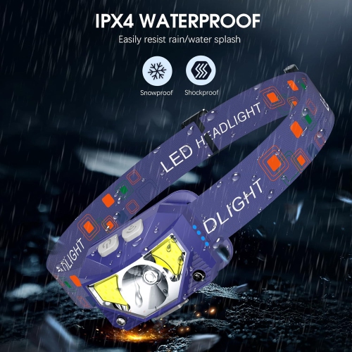 2-Pack Headlamp Flashlight, 1200 Lumen Ultra-Light Bright LED Rechargeable Headlight with White Red Light,Waterproof Motion Sensor Head Lamp for