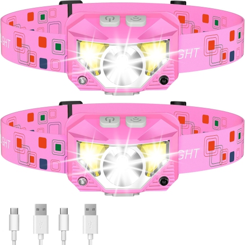 2-Pack Headlamp Flashlight, 1200 Lumen Ultra-Light Bright LED Rechargeable Headlight with White Red Light,Waterproof Motion Sensor Head Lamp for