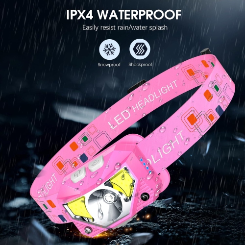 2-Pack Headlamp Flashlight, 1200 Lumen Ultra-Light Bright LED Rechargeable Headlight with White Red Light,Waterproof Motion Sensor Head Lamp for