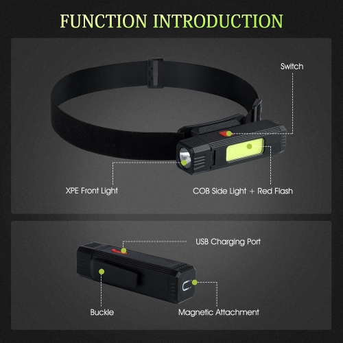 Paquet de 2 lampe frontale rechargeable, 350 lumens super lumineux avec 5 lampe frontale 1200&nbsp;mAh en mode lumière, phare étanche 0,14&nbsp;lb
