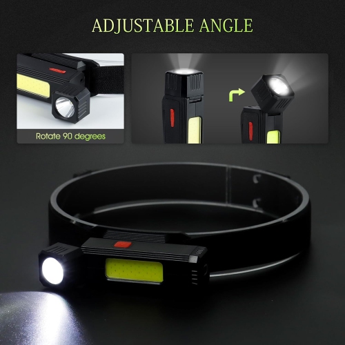 Paquet de 2 lampe frontale rechargeable, 350 lumens super lumineux avec 5 lampe frontale 1200&nbsp;mAh en mode lumière, phare étanche 0,14&nbsp;lb