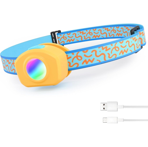 VECELOLIBILIS  Led Headlamp Rechargeable Kids Headlamp w RGB Mode And Adjustable Headband, 3 Modes Multicolor Headlamp for Camping, Reading