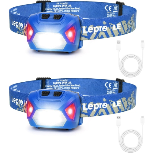 2-Pack Headlamp Rechargeable, 2000 Lux Super Bright LED Headlamp with Red and White Light, 6 Lighting Modes Hardhat Head Lamp, Waterproof Lightweight