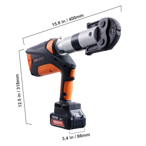 VEVOR 18V Professional Cordless Pipe Crimper, suitable for 1/2"-2" Stainless Steel, Copper, PEX Tubing, features 360° Swivel, Brushless Motor &