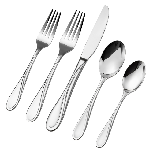 VEVOR 65-Piece Silverware Set, Food-Grade Stainless Steel Flatware Utensils, Mirror Finished Cutlery Set, Dishwasher Safe Eating Tableware for