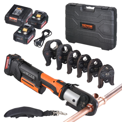 VEVOR 18V ProPress Tool, Electric Pipe Crimping Tool for 1/2”, 3/4”, 1”, 1 1/4", 1 1/2", 2" Copper Pipes, Press Tool Kit with Brushless Motor, 6 Pro