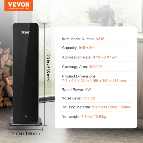 VEVOR 950ml Scent Air Machine for Home, Bluetooth Smart Cold Air Diffuser, 3000sq.ft Waterless Essential Oil Scent Air Diffuser, Floor Standing
