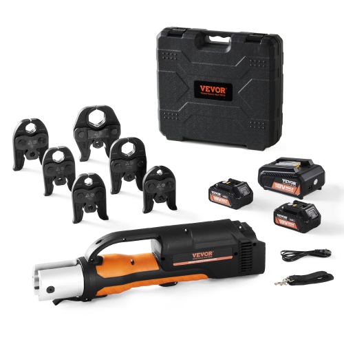 VEVOR 18V Pro Press Tool, Electric Pipe Crimping Tool for 1/2" to 2" Stainless Steel, Copper, PEX Pipes, Press Tool Kit with 6 Pro Press Jaws, 2PCS