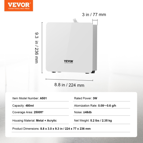 VEVOR 480ml Scent Air Machine, Bluetooth Smart Essential Oil Diffuser, 2500sq.ft Waterless Scent Diffuser with Cold Air Technology, Aromatherapy