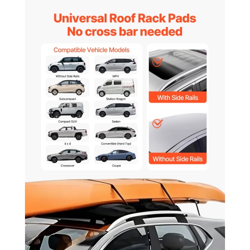 VEVOR 31.5" Soft Roof Rack Pads, Universal Car Roof Rack Pad, 176LBS Load Capacity Luggage Kayak Carrier with 4 Tie-Down Straps, 2 Quick Loop Straps