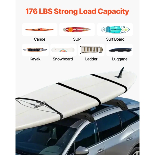VEVOR 31.5" Soft Roof Rack Pads, Universal Car Roof Rack Pad, 176LBS Load Capacity Luggage Kayak Carrier with 4 Tie-Down Straps, 2 Quick Loop Straps