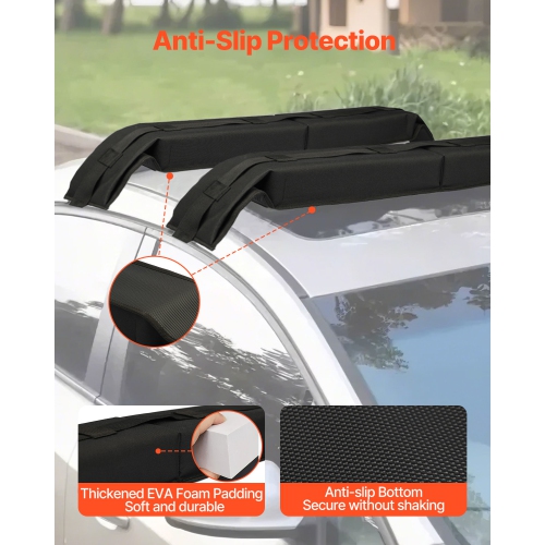 VEVOR 31.5" Soft Roof Rack Pads, Universal Car Roof Rack Pad, 176LBS Load Capacity Luggage Kayak Carrier with 4 Tie-Down Straps, 2 Quick Loop Straps