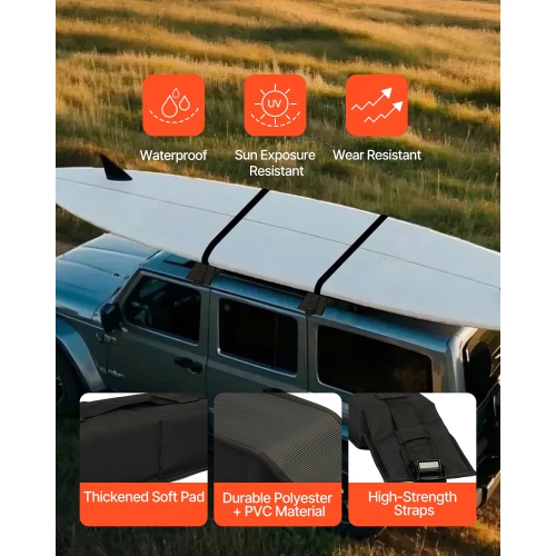VEVOR 31.5" Soft Roof Rack Pads, Universal Car Roof Rack Pad, 176LBS Load Capacity Luggage Kayak Carrier with 4 Tie-Down Straps, 2 Quick Loop Straps