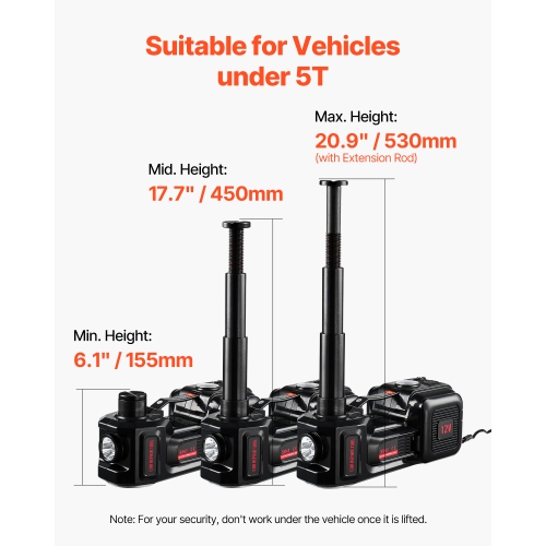 VEVOR 5 Tons /11000 lbs Electric Car Jack, Hydraulic Jack Lift with Built-In Inflator, 12V Tire Change Replacement with Electric Impact Wrench & LED