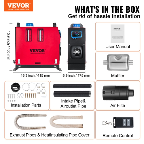 VEVOR 8KW Diesel Air Heater Muffler Diesel Heater 12V 8000W Diesel Parking Heater Remote Control Remote Control with LCD Switch for Car Bus Trucks