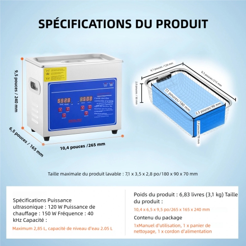 VEVOR 2.85 L Professional Ultrasonic Cleaner, Ultrasonic Jewelry Cleaner with Digital Timer & Heater, Stainless Steel Industrial Sonic Cleaner 40kHz