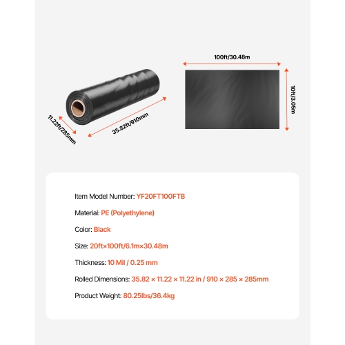 VEVOR 10 Mil Plastic Sheeting Heavy Duty 20' x 100', Thick Plastic Sheeting Roll, Plastic Drop Cloth Painters Tarp, Polyethylene Covering for Crawl