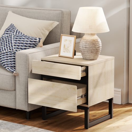 WAMPAT Modern End Table with 2 Drawers, Sofa Side Table with Storage for Small Spaces, Wooden Nightstand Bedside Table for Living Room, Bedroom,