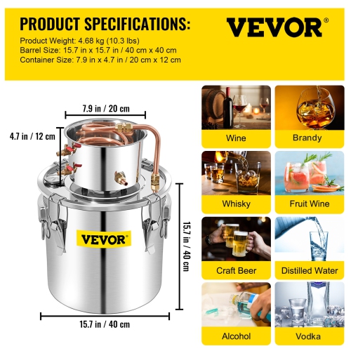 VEVOR 13.2Gal/50L Alcohol Distiller with Circulating Pump, Alcohol Still Copper Tube, Whiskey Distilling Kit with Thermometer, Whiskey Making Kit for