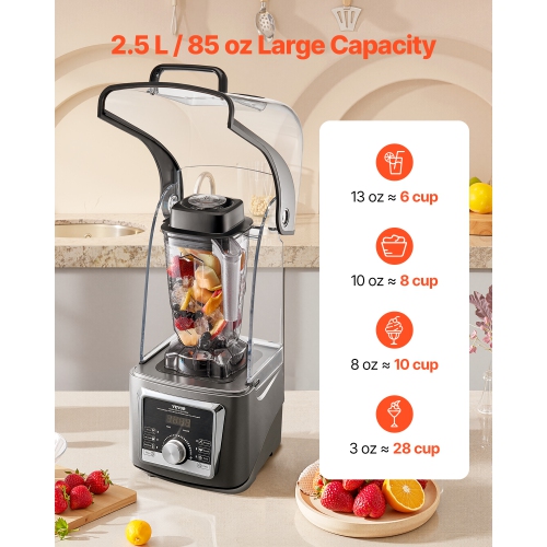 VEVOR 85 oz Blender for Smoothies, 1400W,with Powerful Motor, Professional Multi-Functional Food Processing Blender with Noise Cover for