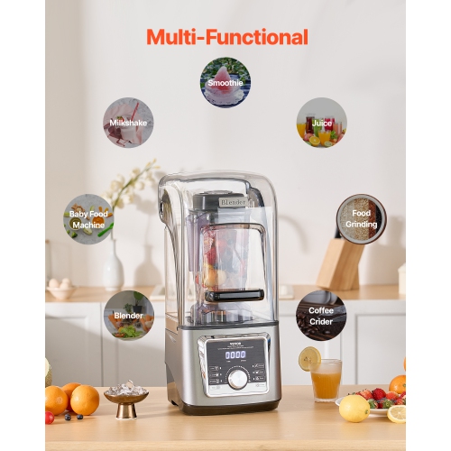 VEVOR 85 oz Blender for Smoothies, 1400W,with Powerful Motor, Professional Multi-Functional Food Processing Blender with Noise Cover for