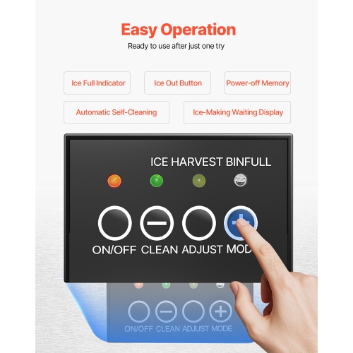 VEVOR 50 Lbs/Day Under Counter Built-in Ice Maker Machine with Reversible Door Stainless Steel, Freestanding Ice-Making Machine for Restaurant,