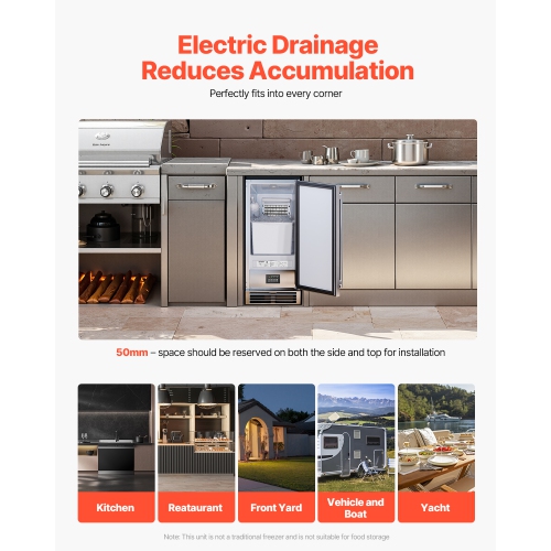 VEVOR 50 Lbs/Day Under Counter Built-in Ice Maker Machine with Reversible Door Stainless Steel, Freestanding Ice-Making Machine for Restaurant,