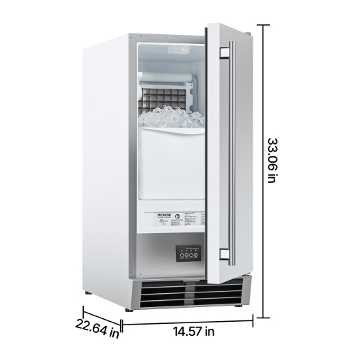 VEVOR 50 Lbs/Day Under Counter Built-in Ice Maker Machine with Reversible Door Stainless Steel, Freestanding Ice-Making Machine for Restaurant,