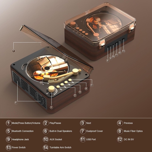 Lecteur CD portatif Bluetooth avec haut-parleur,Lecteur CD de bureau pour la maison,Double haut-parleur stéréo intégré,Radio