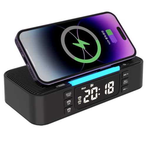 Wireless Charging Station with Bluetooth Speaker Alarm Clock FM Radio Night Light,Phone Holder Wireless Charger,Portable Speaker for Bedroom Home