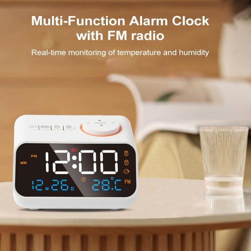 Digital Alarm Clock with FM Radio for Bedroom,Sleep Sound Machine with Timer,Dual Alarm,Thermometer,Loud Alarm for Seniors and Kids