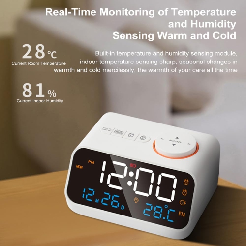 Digital Alarm Clock with FM Radio for Bedroom,Sleep Sound Machine with Timer,Dual Alarm,Thermometer,Loud Alarm for Seniors and Kids