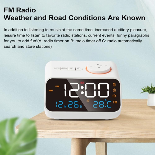 Digital Alarm Clock with FM Radio for Bedroom,Sleep Sound Machine with Timer,Dual Alarm,Thermometer,Loud Alarm for Seniors and Kids