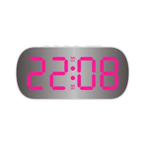 Simple ins style LED digital display electronic clock, digital desktop small alarm clock, student children's mirror alarm clock-White pink light