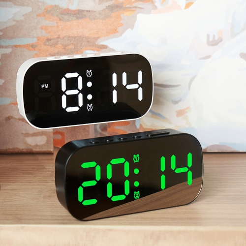 Simple ins style LED digital display electronic clock, digital desktop small alarm clock, student children's mirror alarm clock-White pink light