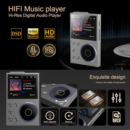 HiFi MP3 Player with Bluetooth, Lossless DSD DAC Flac, High Resolution Music Player, Portable Audio Player, Internal 16 GB Memory Card, 2.4 Inch