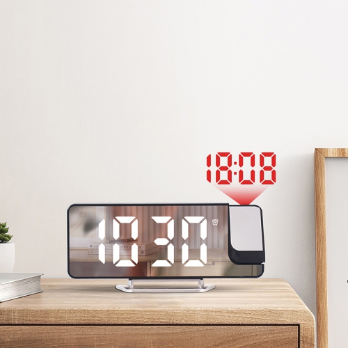 Hot-selling LED large screen mirror projection alarm clock, display temperature sensing electronic clock, 180° rotatable, multi-color electronic