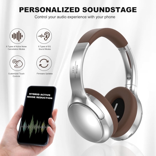 Noise Cancelling Headphones Retro Metal Bluetooth Headphones 5.3 for Apple and Huawei Mobile Phones Comfortable Fit Earmuffs Suitable for Home Office