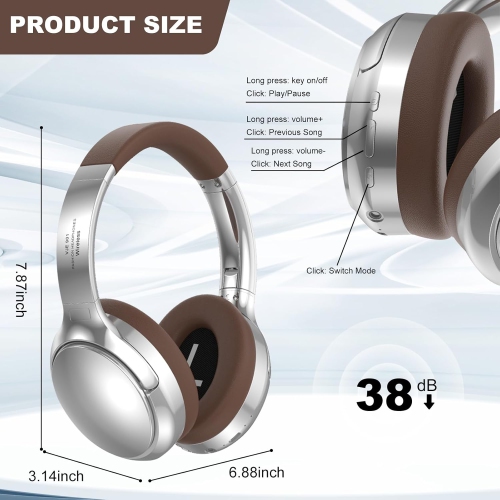 Noise Cancelling Headphones Retro Metal Bluetooth Headphones 5.3 for Apple and Huawei Mobile Phones Comfortable Fit Earmuffs Suitable for Home Office