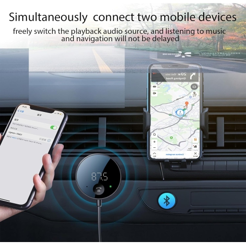 FM Transmitter, Lossless Music Hands-Free Call Receiver, Car Bluetooth MP3 Player, Car Adapter with Large Microphone, Hi-Fi Sound - Black