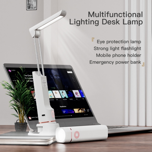 Multifunctional desk lamp, flashlight, eye protection study dormitory lamp, LED charging small desk lamp with mobile phone holder - second generation
