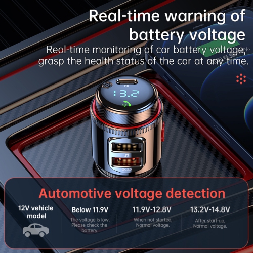 T23 Nouveau produit 30 W+QC3.0 Car Bluetooth, lecteur MP3, voiture Bluetooth mains libres, émetteur FM - Noir