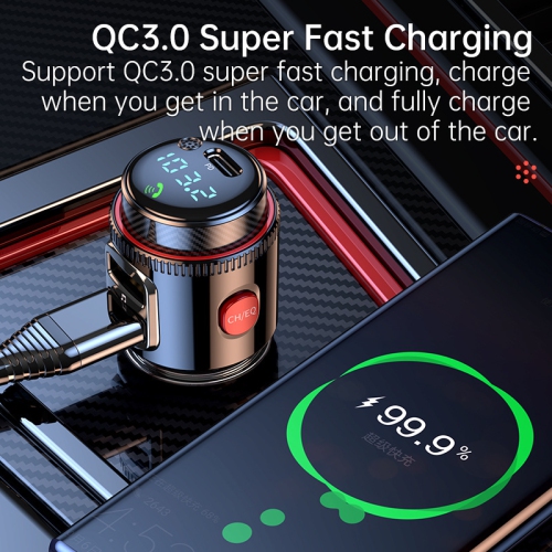 T23 Nouveau produit 30 W+QC3.0 Car Bluetooth, lecteur MP3, voiture Bluetooth mains libres, émetteur FM - Noir