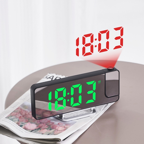 Hot-selling LED large screen mirror projection alarm clock, display temperature sensing electronic clock, 180 ° rotatable, multi-color electronic