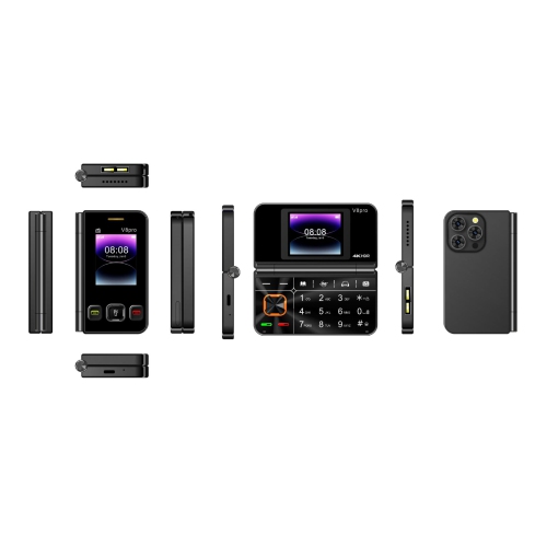 V8pro dual screen folding flip feature phone 2G elderly flip phone large font elderly phone rectangular flip design audio basic phone 1.8 inch large