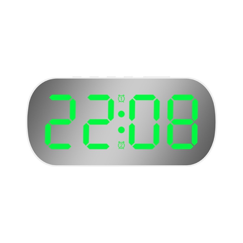 Simple ins style LED digital display electronic clock, digital desktop small alarm clock, student children's mirror alarm clock-White green light