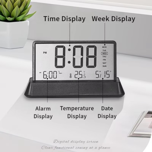 New creative small fresh alarm clock, simple electronic clock, multi-function clock-2301 black transparent